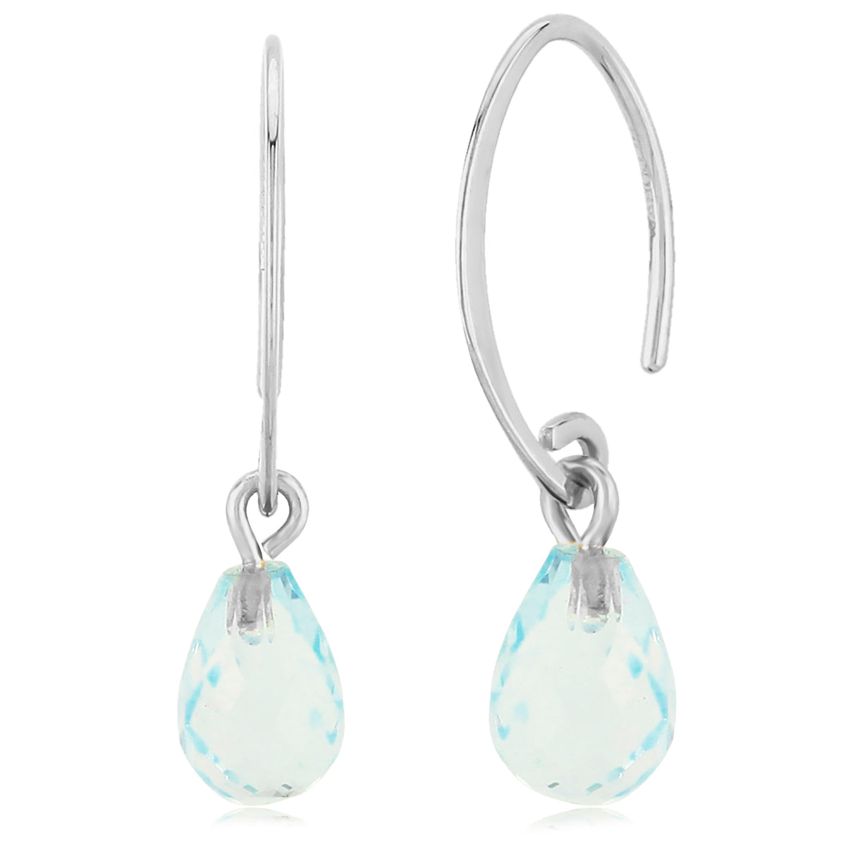 14K White Gold Mini Simple Sweep Blue Topaz Earrings by Carla & Nancy B.