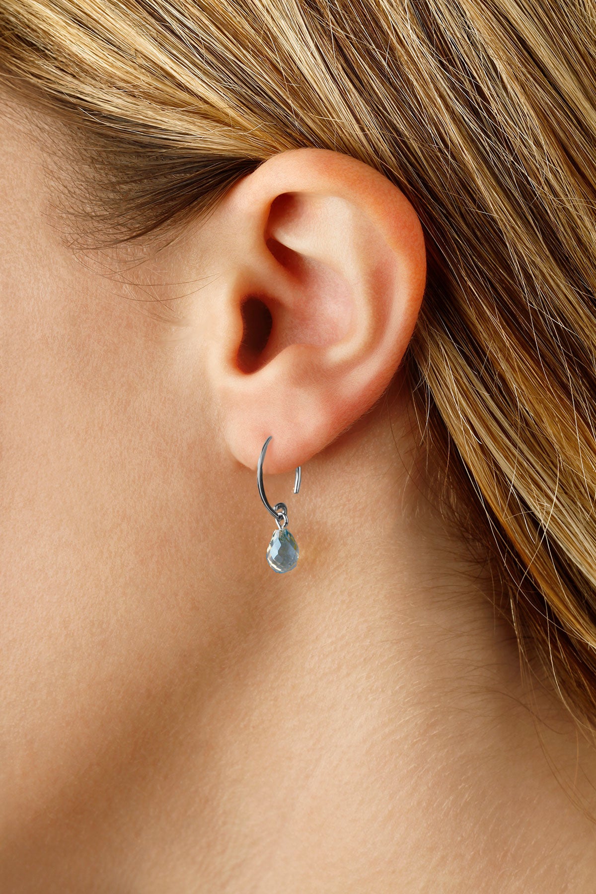14K White Gold Mini Simple Sweep Blue Topaz Earrings by Carla & Nancy B.