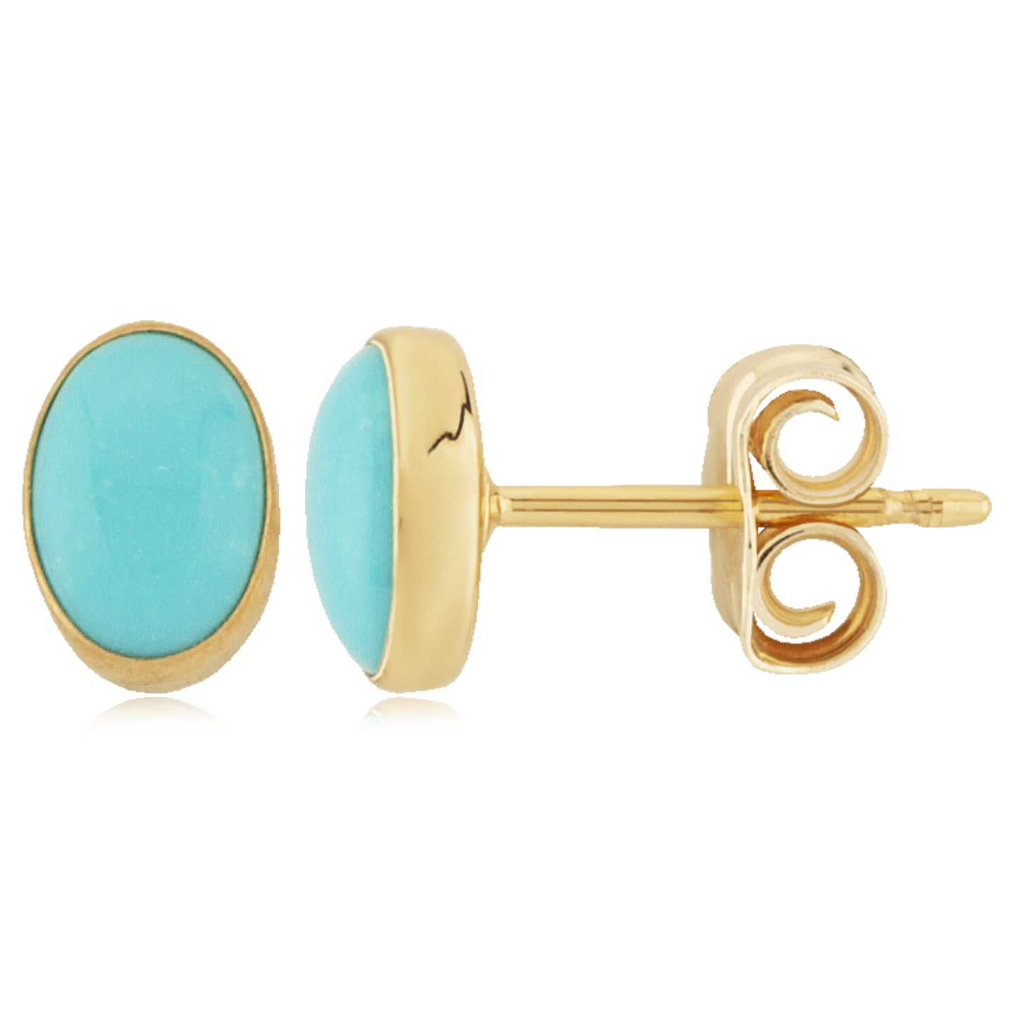 14K Yellow Gold 6x4mm Turquoise Stud Earrings