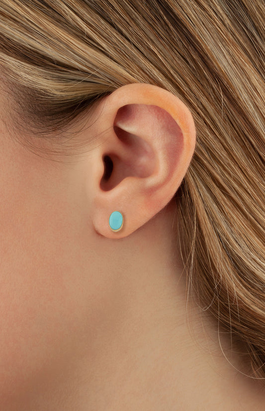 14K Yellow Gold 6x4mm Turquoise Stud Earrings