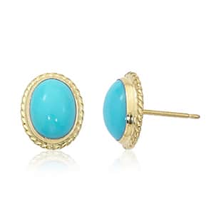 14K Yellow Gold Turquoise Twist Gallery Post Earrings by Carla & Nancy B.