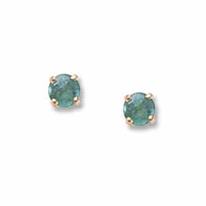 14K Yellow Gold 4mm Gen Emerald Stud Earrings by Carla & Nancy B.