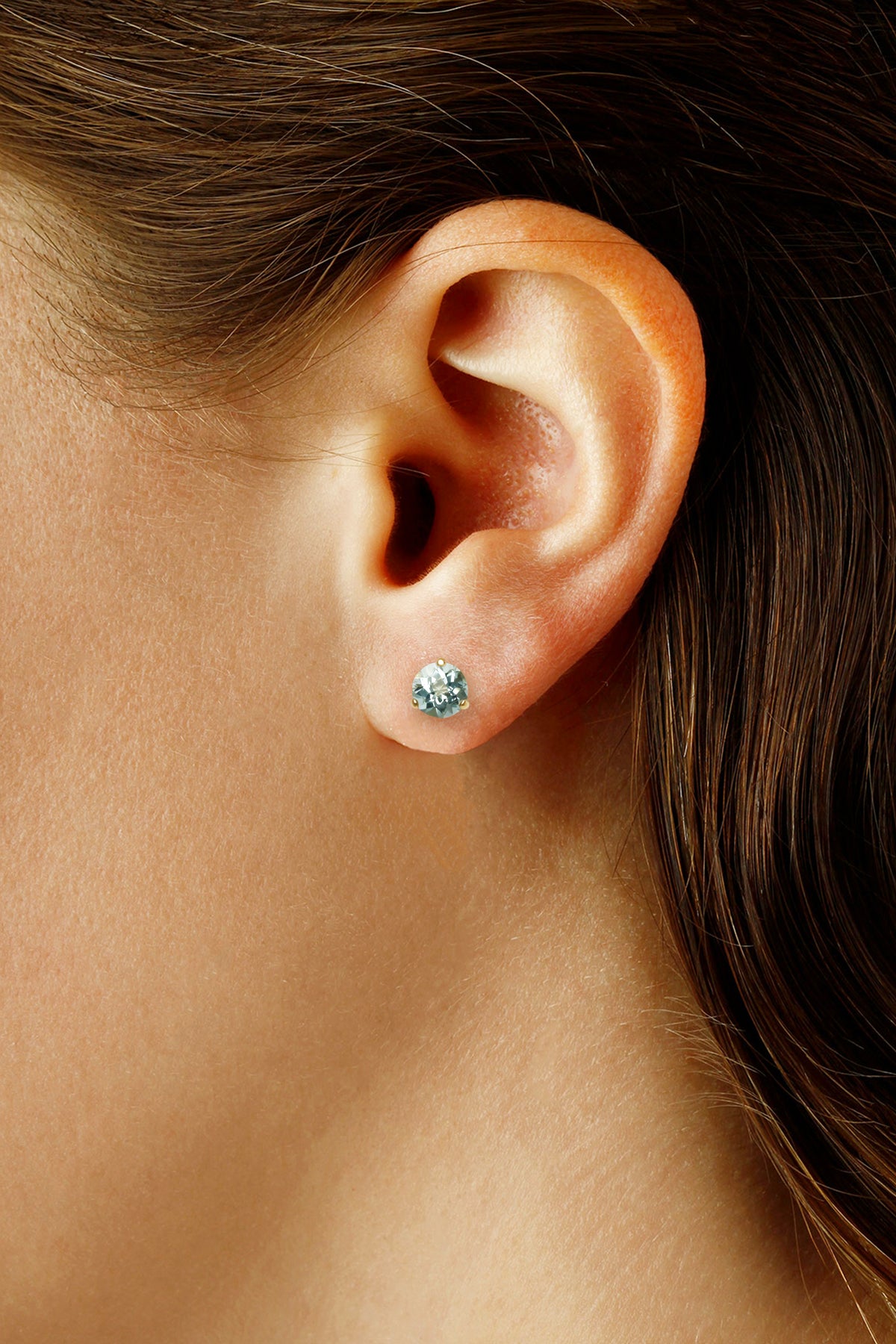 14K Yellow Gold 6mm Aquamarine Three Prong Stud Earrings by Carla & Nancy B.