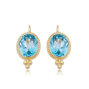 14K Yellow Gold 8x6mm Blue Topaz Earrings by Carla & Nancy B.