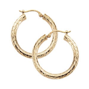 14K Gold 3x25mm Etched Tube Hoop Earrings by Carla & Nancy B.