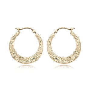 14K Yellow Gold Emb Flat Shell Hoop Earring by Carla & Nancy B.