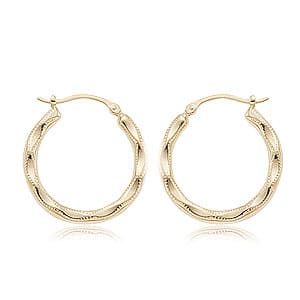 14K Yellow Gold Medium Embossed Hoop Earrings by Carla & Nancy B.