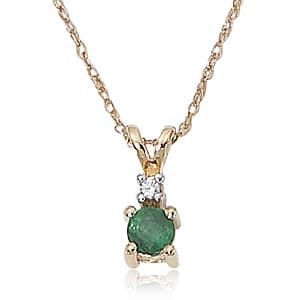 14K Gold 4mm Emerald and Diamond Pendant by Carla & Nancy B.