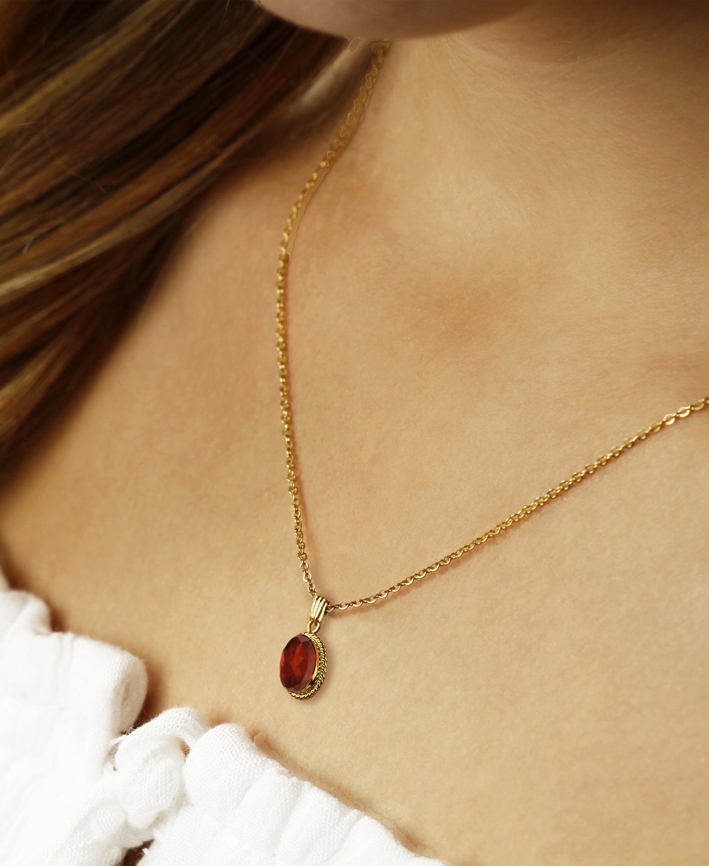 14K Yellow Gold 8x6mm Garnet Pendant with Chain