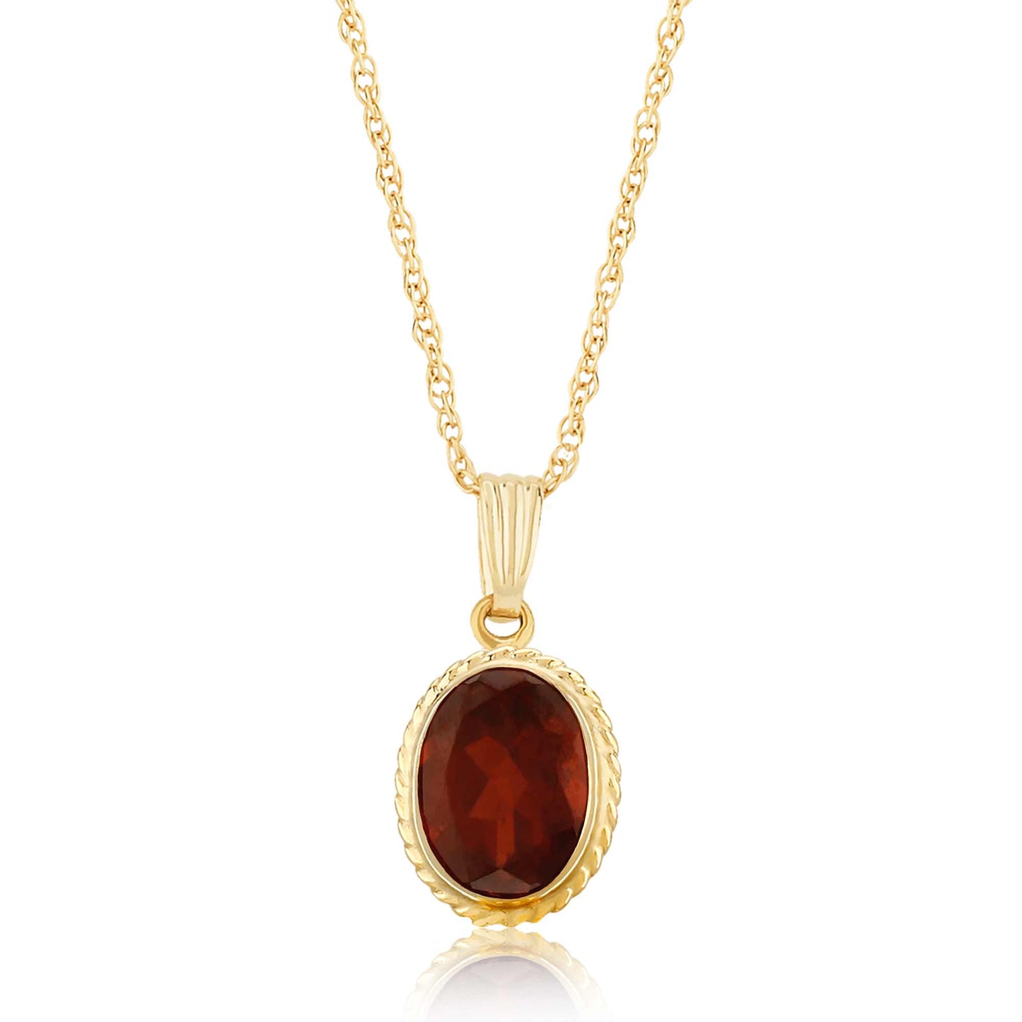 14K Yellow Gold 8x6mm Garnet Pendant with Chain