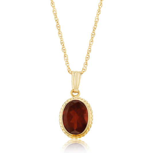 14K Yellow Gold 8x6mm Garnet Pendant with Chain