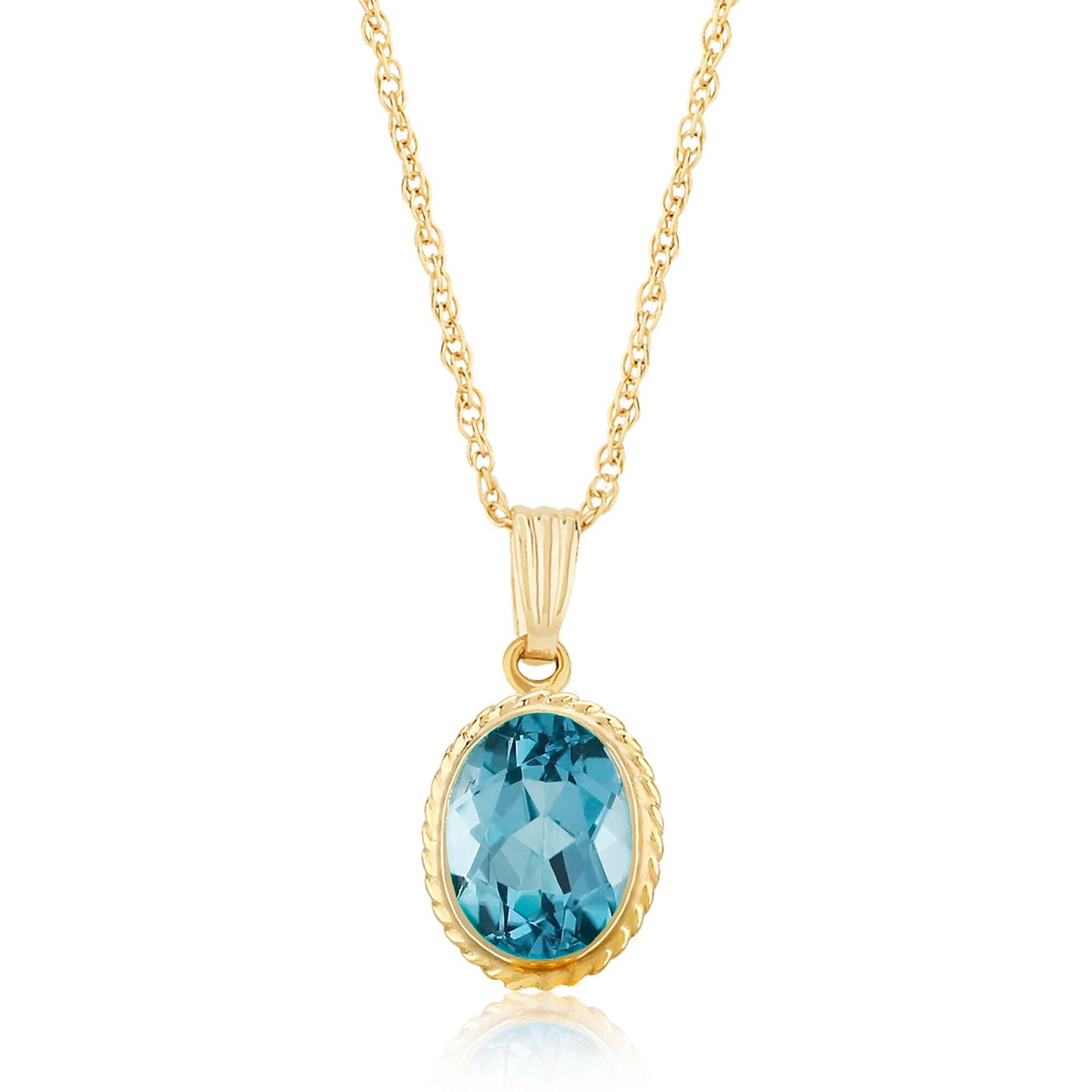 14K Yellow Gold 8x6mm Blue Topaz Pendant with Chain
