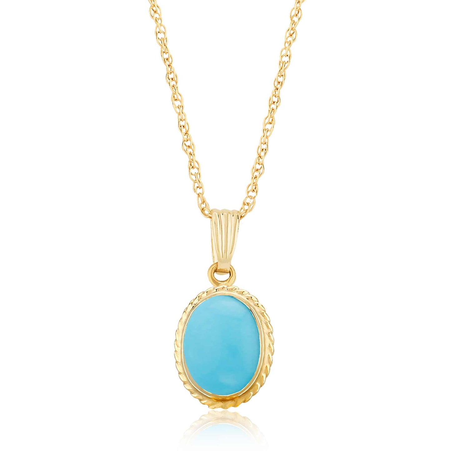 14K Yellow Gold 8x6mm Turquoise Pendant with Chain
