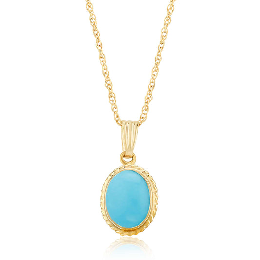 14K Yellow Gold 8x6mm Turquoise Pendant with Chain