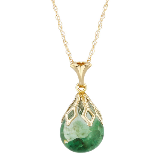 14K Yellow Gold 10mm Floating Emerald Necklace with 18in Chain