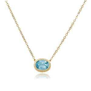 14K Yellow Gold Oval Blue Topaz Pendant and Necklace by Carla & Nancy B.