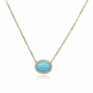 14K Yellow Gold 8X6mm Oval Turquoise Pendant with Chain by Carla & Nancy B.