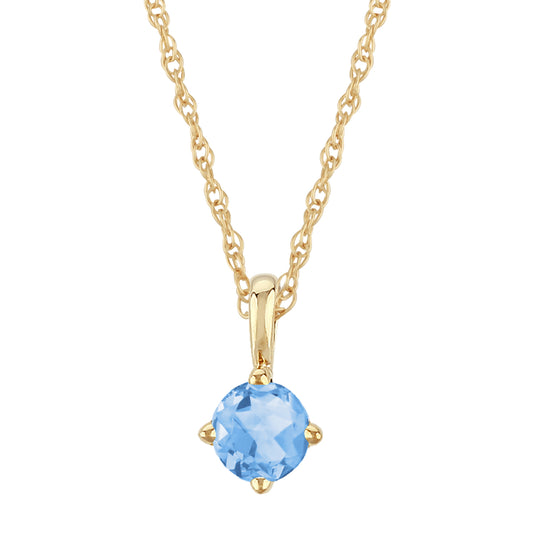 14K Yellow Gold 4mm Swiss Blue Topaz Pendant