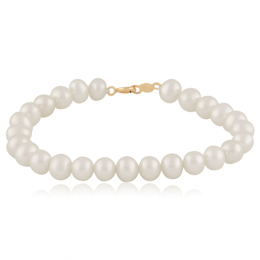 14K Yellow Gold 4.5-5mm Fresh Water Pearl Strand Bracelet