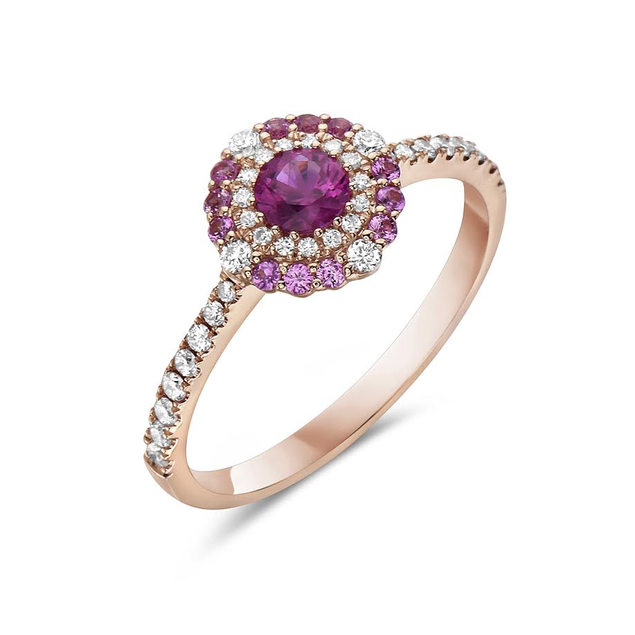 14k Rose Gold Ruby and Pink Sapphire Diamond Ring