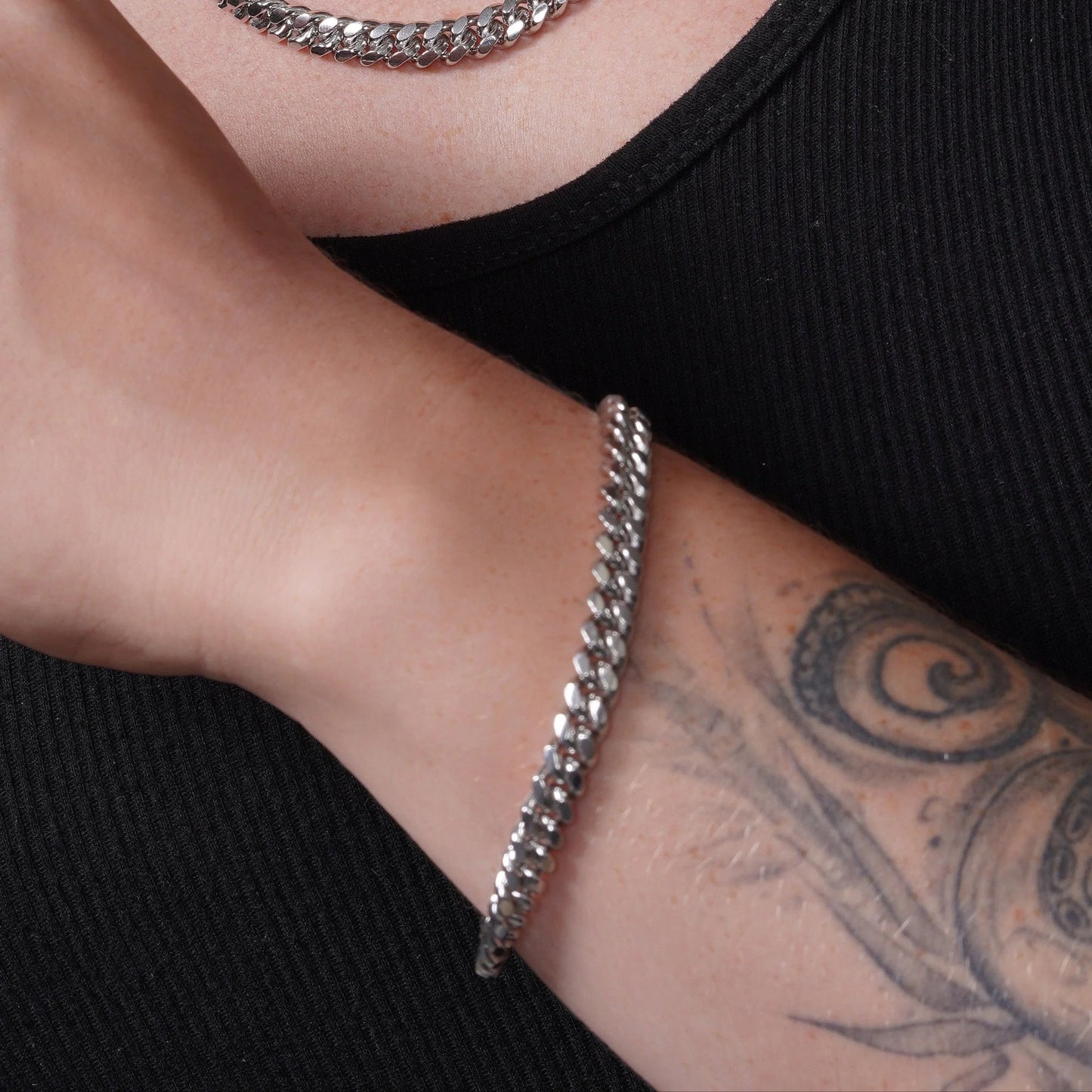 Rhodium Plated Sterling Silver 7mm Miami Cuban 200 Bracelet or Chain Link