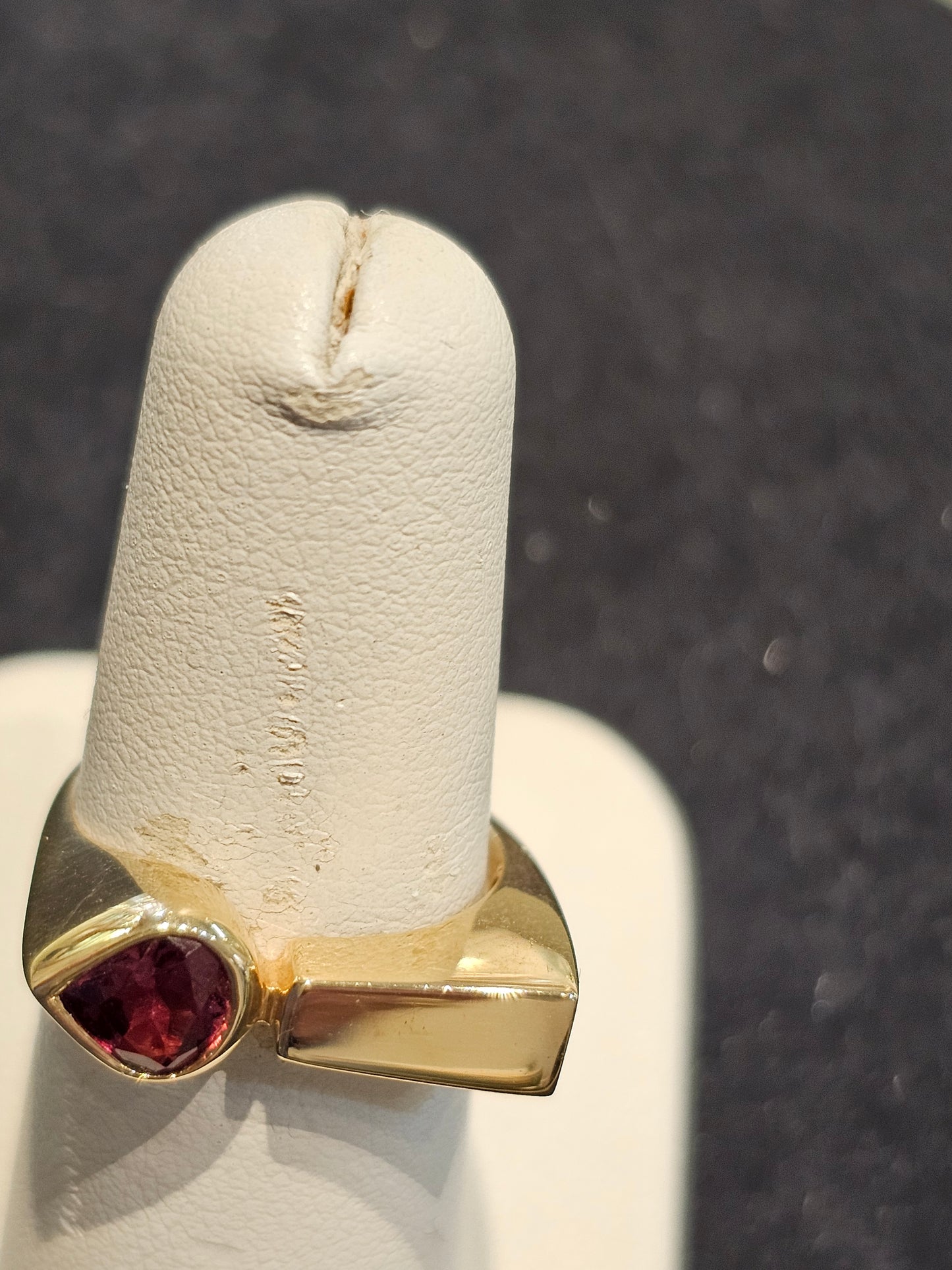 14K Yellow Gold Handcrafted Rhodolite Garnet Bar Ring