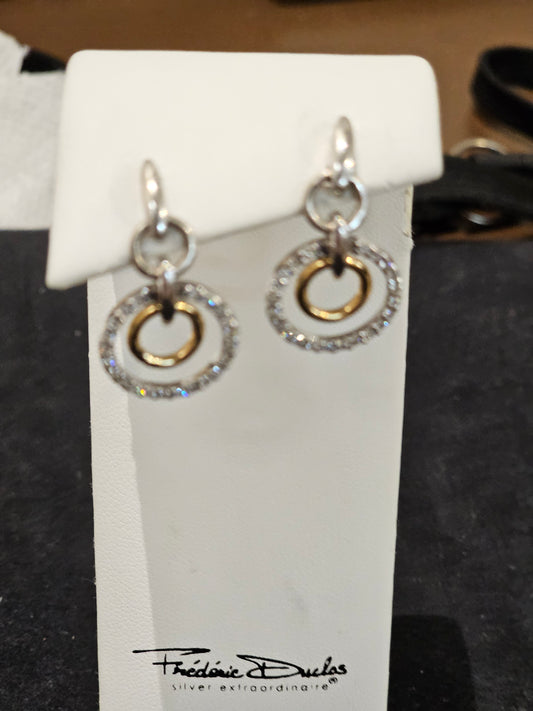 14K White & Rose Gold Diamond Circle Dangles