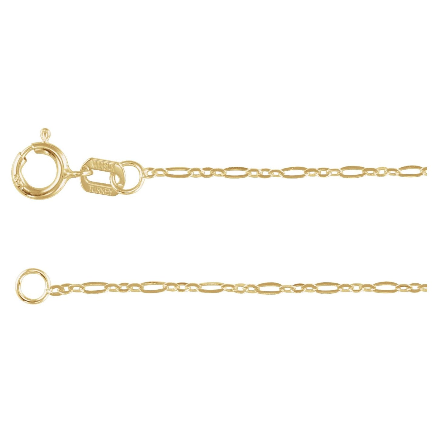 14K Yellow Gold 1.25mm Figaro Chain 18 inches