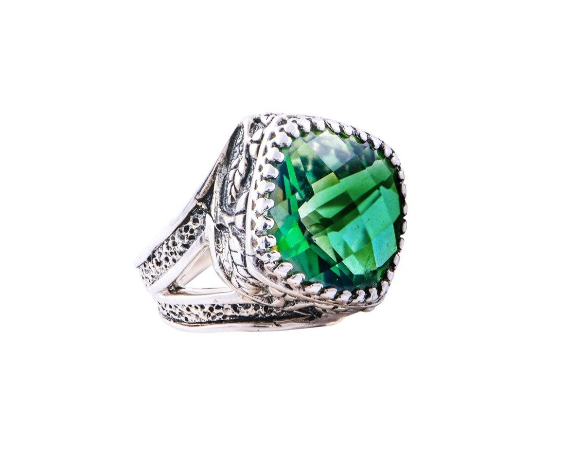 Sterling Silver Statement Crown Jewels Green Quartz Ring by Sara Blaine