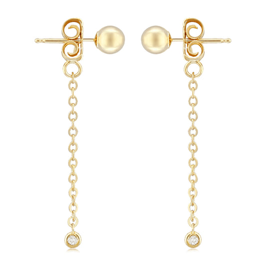 14K Yellow Gold 5mm Ball Dangle Earrings with Diamonds