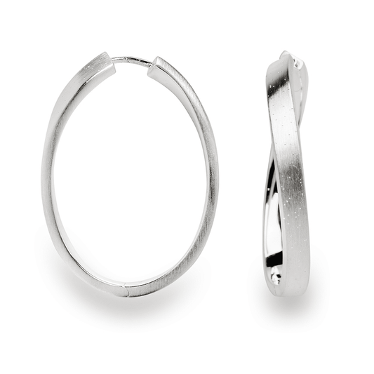 Sterling Silver Matte Diamond Dust Oval Hoop Earrings by Bastian