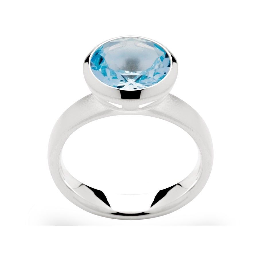 Sterling Silver Matte Finish Blue Topaz Ring by Bastian