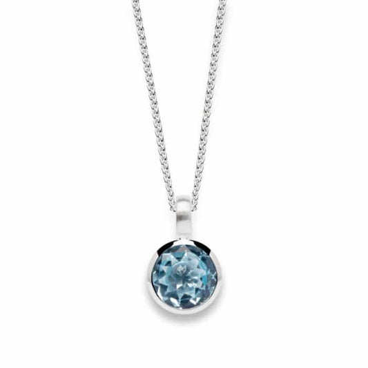 Sterling Silver Bezel Set Blue Topaz Pendant by Bastian