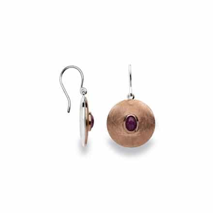 Rose Gold Plated Sterling Matte Ruby Cabchon Dangle Earrings by Bastian