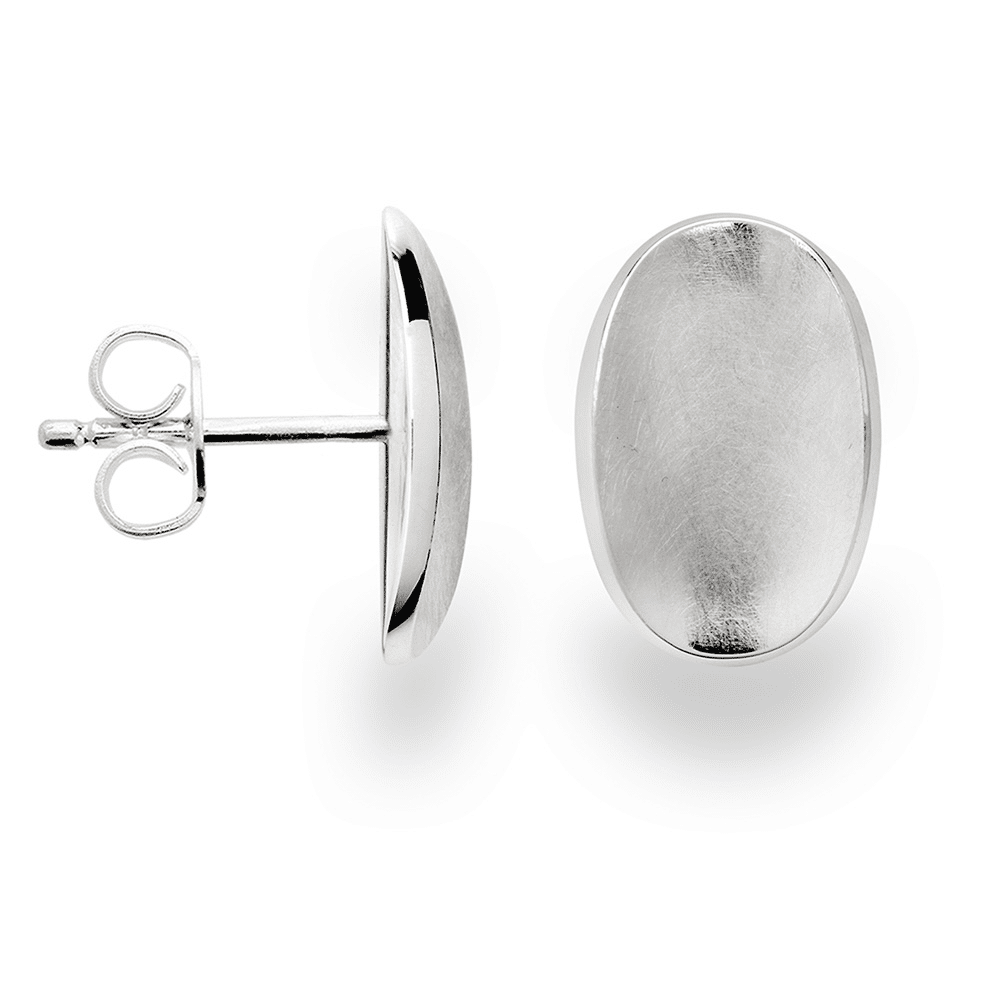 Sterling Silver Matte Finish Oval Ear Stud by Bastian