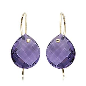 14K Yellow Gold Briolette Checker Amethyst Dangle Earrings by Carla & Nancy B.