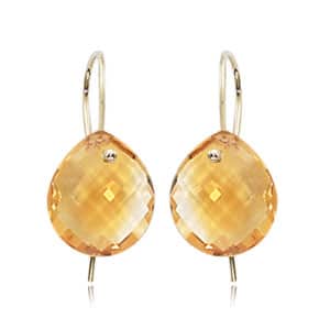 14K Yellow Gold Briolette Checker Citrine Dangle Earrings by Carla & Nancy B.