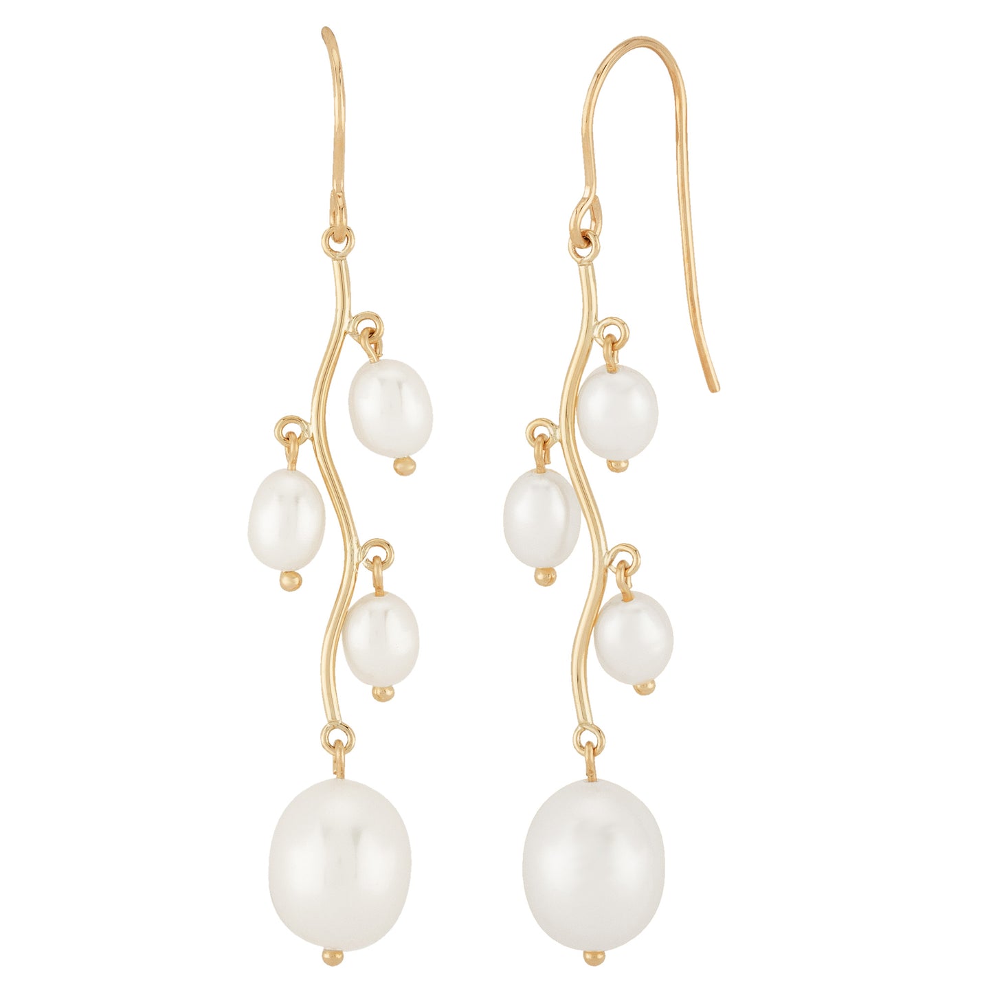 14K Yellow Gold Multiple Freshwater Pearl Drop Dangle Earrings