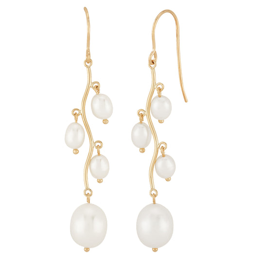 14K Yellow Gold Multiple Freshwater Pearl Drop Dangle Earrings