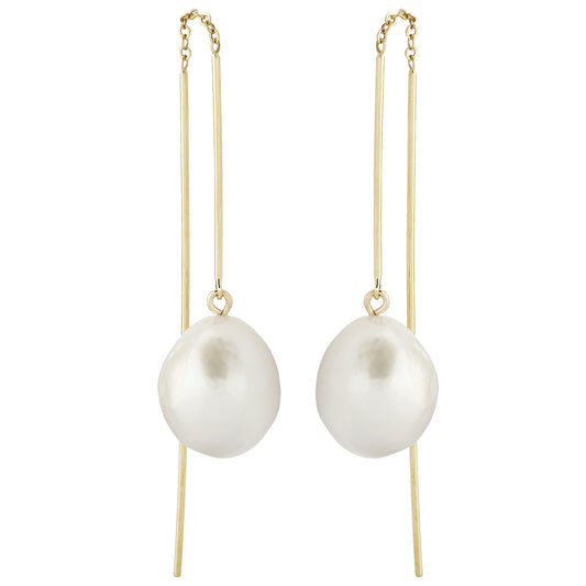 14k Yellow Gold Pearl Threaders