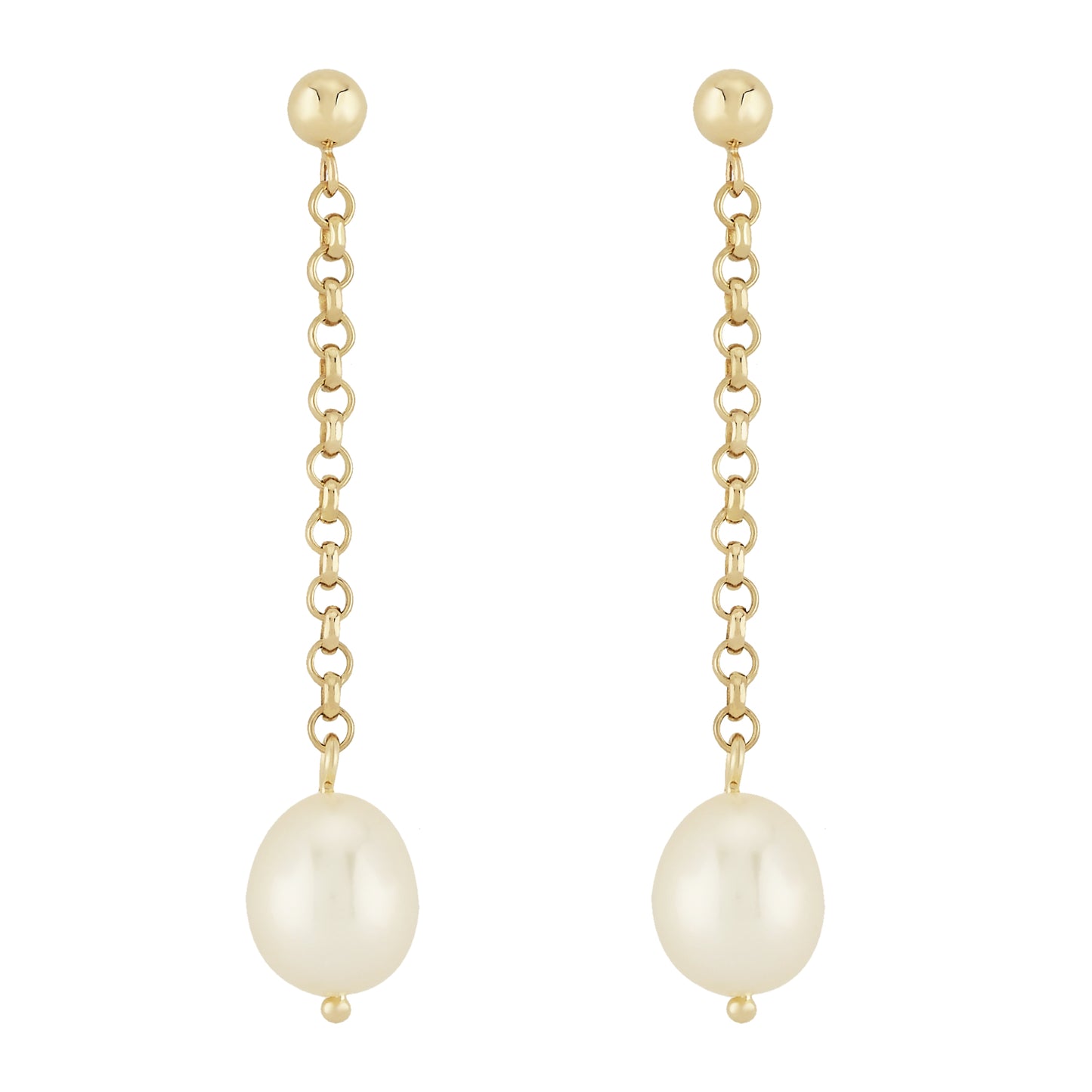 14K Yellow Gold White Fresh Water Pearl Dangle