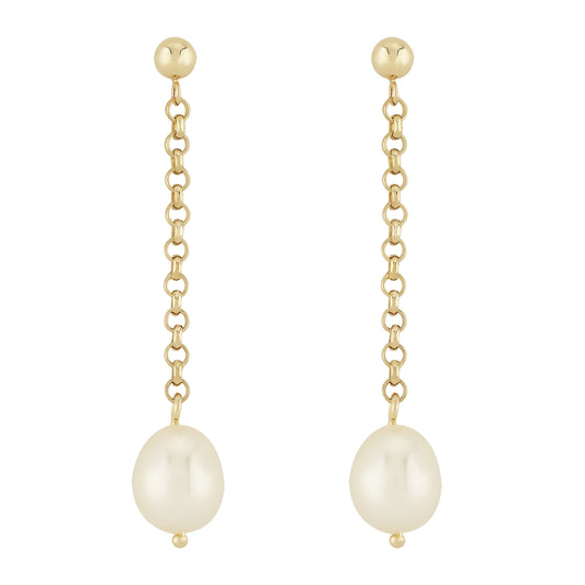 14k Yellow Gold White Fresh Water Pearl Dangle