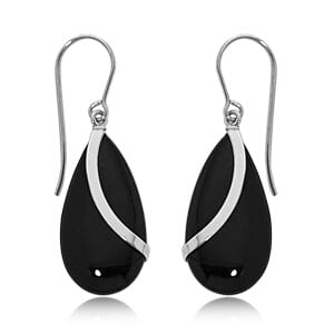 Sterling Silver 20mm Onyx Almond Drop Earrings by Carla & Nancy B.