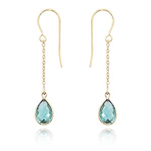 14K Yellow Gold Single Pearshape Blue Topaz Drop Earrings by Carla & Nancy B.