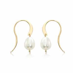 14K Yellow Gold Simple Freshwater Pearl Hoop Hook Earrings by Carla & Nancy B.