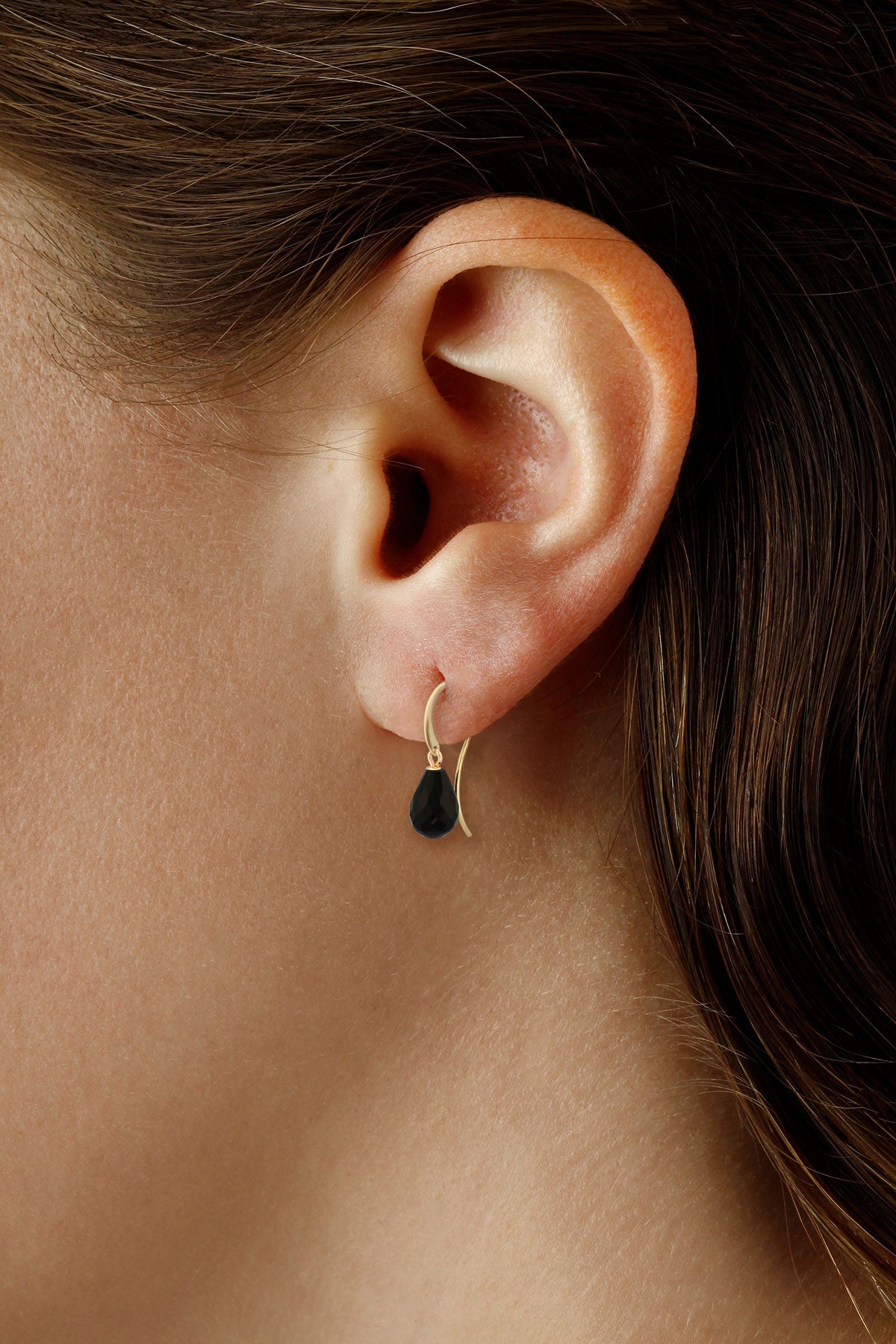 14K Yellow Gold Simple Onyx Hoop Hook Earrings by Carla & Nancy B.