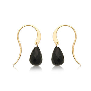 14K Yellow Gold Simple Onyx Hoop Hook Earrings by Carla & Nancy B.