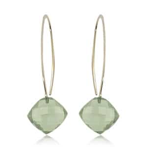 14K Yellow Gold Simple Cushion Sweep Green Amethyst Earrings by Carla & Nancy B.