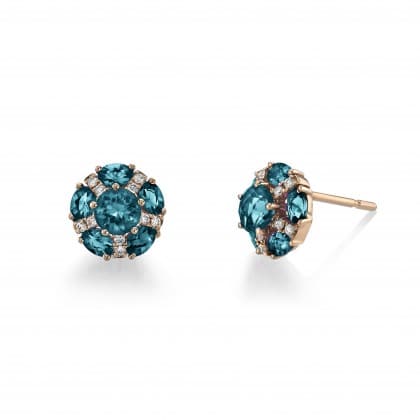 14K Rose Gold London Blue Topaz Earrings with Diamonds by Stanton Color