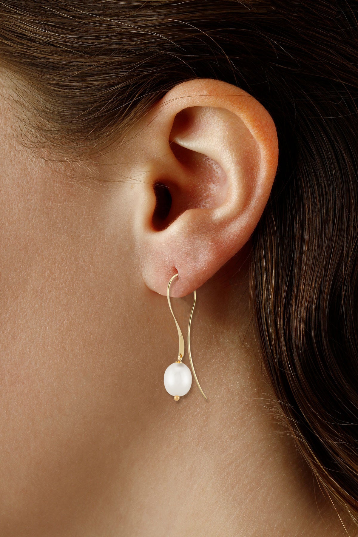 14K Yellow Gold Twisted Sweep Freshwater Pearl Dangle Earrings by Carla & Nancy B.